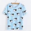 Verão de algodão camiseta mulheres cópia cão bonito bulldog francês impresso tops de manga curta para tee branco rosa t06201w 210421