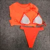 Kobiety stroje kąpielowe Letni strój kąpielowy T-Back Moda Młoda dziewczyna Trzy kawałek Kobiety Kostium Kąpielowy Żółty Różowy Pomarańczowy Kolory Seksowny Set Bikini