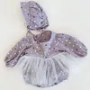 Infantile bébé filles bulle manches impression barboteuses et chapeau vêtements printemps automne enfants fille vêtements longs 210521