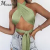 Missakso Sexy Hollow Out Bandage Crop Top Club Summer Noir Femmes décontractées Skinny Backless Halter Sans débardeur