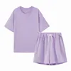 Sommar Tracksuits Kvinnor Två Peices Set Fritid Outfits Bomull Stora T-shirts Hög midja Shorts Candy Color Clothing Y0702