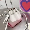 Hollow Drawstring Bucket Bag High Quality Cow Leather Crossbody Handbag Samll Coin Wallet Woven Shoulder Strap