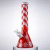 7mm Thick Xmas Big Bong Christmas Style Glass Bongs Heady Hookahs Straight Tube Beaker Hookah With Bowl Diffused Downstem Dab Rigs