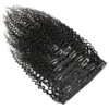Clip-in-Haarverlängerungen, brasilianisches Echthaar, verworrene lockige Tressen, 8 Stück/Set, natürliche Farbe, 120 g, maschinell hergestellt