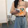 シンプルかわいいオレンジプリントレターコット緩い新鮮なビンテージ大学風半袖女性Tシャツ210522