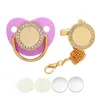 Diamond Baby Pacifiers Blank Sublimation Sleeping Pacifier Food Grade Silicone Newborn Supplies DIY Photos With Anti-drop Chain