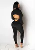 Casual Velvet Long Sleeve Bodycon Fitness Jumpsuit Women Deep V-ringning Tracksuit Jumpsuit Winter Back Hollow Body Mujer Rompers 210709