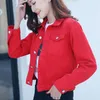 レディースジャケット8色ピンクイエローレッドブラッククロップドジャンジャケット女性2021春夏秋のクロップショートデニムコートC67
