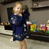 Spring Autumn 2-10 Years Cotton Navy Blue White Long Flare Trumpet Sleeve Embroidery Baby Kids Girls Tassels Blouses Shirt 210701