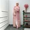 Dubai Open Abaya Abito hijab musulmano Donna Pizzo-up Peluche Nappa Kimono Jubah Caftano Abbigliamento islamico Caftano Musulman Abito lungo Abiti casual