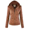 Faux Leather Jacket Women Basic Coat Female Winter Motorcycle Suede PU Zipper Hoodies Outerwear