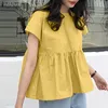 Dames Blouses Shirts Terug Lace Up Vrouwen Blouse Elegant Solid Shirt Casual Ruche Korte Mouw Tops Vintage Baggy Chemise Tunic Fe
