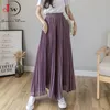 Zomer geplooid chiffon wide poot broek rokken vrouwen solid hoge taille Koreaanse casual elegante losse boho broek 210510