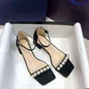 2022 summer single thread buckle fairy women's sandals square head large pearl comfortable medium high heel sandals