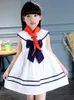 Summer Wear New Girls Navy Sleeveless Dress Middle School Children's College Wind School Uniform Big Bow Baby Children Dresses Q0716