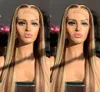 Destaque a peruca pré -arrancada ombre marrom marrom perucas dianteiras de renda reta para mulheres negras, simulação de glueless Human Hair 138015107