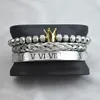 Titanium Stainless Steel Charm Bracelet 3pcs/Set Braided Roman Numeral Crown Lovers Bracelets for Women Men Luxury Jewelry Valentine's Day Gift
