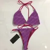 Nova Chegada Biquinis Set Carta Impresso Split Swimwear Mulheres Moda Férias Beachwear Sexy Acolchoado Terno Banheira