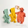 Ins Recém-nascido crianças dinossauro carta impresso macacão 2022 primavera meninos infantis com capuz manga longa macacões de manga bebê macio desenhos animados subir roupas Q3580