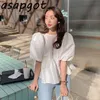 oネック光沢のあるランタンスリーブブラウス女性シックな韓国の甘いルースフリル人形シャツファッションシャツブラウスレトロなBlusas 210610