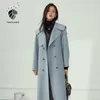 FANSILANEN Gray long elegant wram wool coat Women double breasted winter jacket Vintage cashmere female trench blend 210607