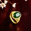 National Style Gold Plated With Hetian Jade Ring Inset Jades Chrysoprase Breadwinners Öppnar justerbara innovativa smycken51480658449436