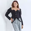 Striped Coat For Women Square Collar Puff Long Sleeve Asymmetric Hem Designer Jackets Female Clothing 210524