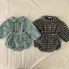 Baby Cloting Set Abbigliamento Camicia a maniche lunghe scozzese e Bloomer 2 pezzi Abbigliamento per ragazzi Moda Bambina 210521