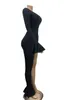 Omsj vrouwen sexy clubwear een off schouder mode legged bodycon ruche lange mouw jumpsuit romper vrouwelijke 210517