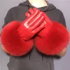 Les gants en cuir de renard pour femme et la peau de mouton épaisse sont chauds en hiver266c