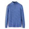 Herrtröja Vinterfleece Tjock Halv Dragkedja Hög Halsad Varm Pullover Kvalitet Slim Knit Ull designerstickning Casual Jumpers dragkedja Märke Bomullströja asiatisk storlek df