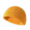 Bonnet/crâne casquettes hiver hommes tricot chapeau Skullcap solide bonnet court sans bord Baggy Melon casquette Docker pêcheur tricoté bonnets Delm22