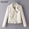 High Street PU Faux Leather Jacket Women Solid Long Sleeve Stylish Coat Female Pocket Zipper Decorate 210508