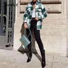 Rahat Ekose Kadınlar Bluz Tüvit Ceket Düğmeler Cepler Kadın Karışımı Mont Streetwear Uzun Kollu Gevşek Bayanlar Ceketler 210414