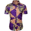 Camisas de impressão listrada Homens Verão Casual Marca de Manga Curta Mens Aloha Camisa Praia Câmeras Havaian Camisas Acolhedor Estilo Étnico Camisa 210524