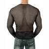Мужская прозрачная сексуальная сетка футболка смотрит через Fishnet с длинным рукавом мышц монета ночной клуб Partyclub Party Tees 210522