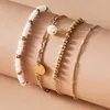 2021 5pcs Bohemia Pink Crystal Shell Charms Bracelet Set For Women Girls Multilayer Colorful Bead Elastic Jewelry Pulseras Charm Bracelet