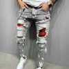2021 New Men's Slim-Fit Ripped Jeans Men's Painted Jeans Patch Beggar Pants Jumbo Men's Hip Hop Pants Skinny Jeans Pencil Pants X0621