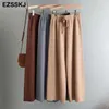 autunno inverno SPESSO casual pantaloni dritti donna femminile coulisse pantaloni a gamba larga lavorati a maglia larghi 211118