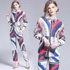 Mode Designer Runway Suit Set Spring Women Långärmad Stripe Letter Print Shirt Top + Ankle-Length Pant Suit 2 Piece Set 210514