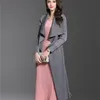 Jesień Kobiety Casual Folds Cienkie Elastyczne Wiatrówka Płaszcz Rękaw Lapel Collar Cardigan Odzieży Odzieży Solid Color Długi wykop 210416
