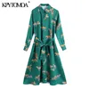 Vrouwen chique mode met riem dier print midi shirt jurk vintage lange mouw knop-up vrouwelijke jurken vestidos 210416