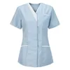 Kvinnors T-skjortor Kvinnor T-shirt Kvinnor T-shirts Nurses Tunic Uniform Clinic Carer V Neck Protective Poleras toppar Kl￤der Ropa Mujer