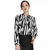 Мода черно-белые полосатые женщины блузка рубашка стенд шеи офисные S топы ANS S с длинным рукавом рубашки 0941 60 210506
