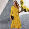 Autumn elegnat long sleeve retro Dress for womens classic polka dot print midi long boho dress women vestidos dress female 210514