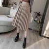 Zomer geplooide rok vrouwen massief wit zwart slanke elastische hoge taille Saia vintage casual elegante rokken faldas mujer 210506