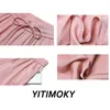 Yitimoky satijn zijde broek vrouwen wide been losse trekkoord kantoor witte plus size zwarte elastische hoge taille broek 210925