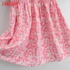 Summer Women Flowers Print Square Neck Short Sleeve Strethy Waist Ladies Mini Dress Vestidos SY270 210416