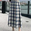 Vintage Spring pleated plaid Skirt harajuku Women High waist Long skirt Korean Fashion Autumn clothing Students Midi faldas 210421