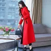 Kvinnorsullblandningar High-end Red Woolen Coat 2021 Kvinna Höst Vinterjacka över knäöverdraget Mid-Length Ladies Outwear Toppar